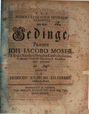 Diss. iur. feud. Saxon. von dem Gedinge