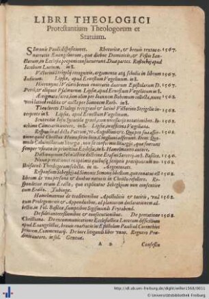 Libri Theologici Protestantium Theologorum et Statuum.
