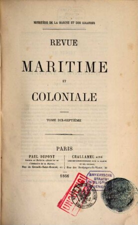 Revue maritime et coloniale. 17. 1866