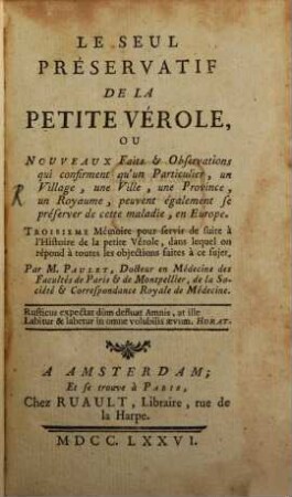 Le Seul préservativ de la petite Vérole