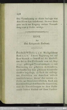 XXVII. An den Kriegsrath Zerboni