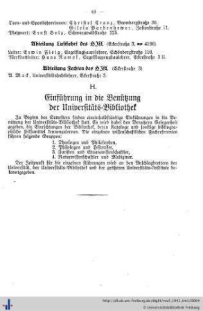 H. Einführung in die Benutzung der Universitäts-Bibliothek