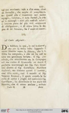 XVI. Al Conte Algarotti