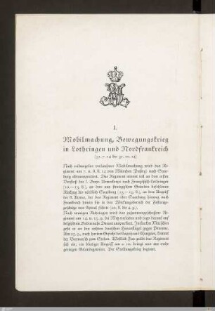 I. Mobilmachung, Bewegungskrieg in Lothringen und Nordfrankreich