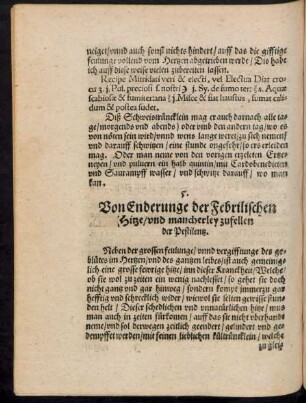 5. Von Enderunge der Febrilischen Hitze/ und mancherley zufellen der Pestilentz.