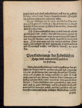 5. Von Enderunge der Febrilischen Hitze/ und mancherley zufellen der Pestilentz.