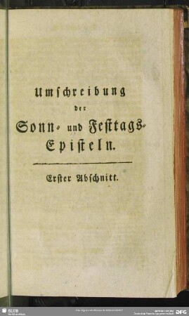 Umschreibung der Sonn- und Festtags-Episteln. Erster Abschnitt