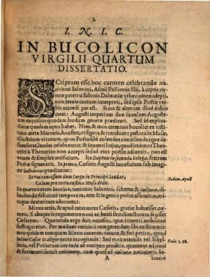 In Bucolicon Virgilii Quartum Dissertatio
