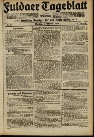 Ausgabe vom Montag, den 04. Oktober 1920.