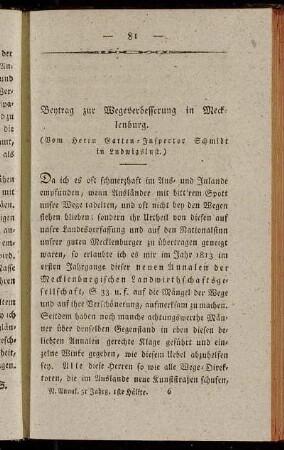 Beytrag zur Wegeverbesserung in Mecklenburg