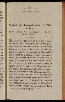Beytrag zur Wegeverbesserung in Mecklenburg