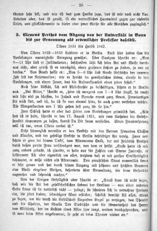 5. Clemens Perthes vom Abgang von der Universität in Bonn zur Ernennung als ordentlicher Professor daselbst.