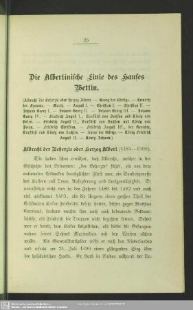 Die Albertinische Linie des Hauses Wettin