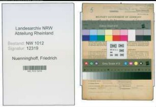 Entnazifizierung Friedrich Nuenninghoff , geb. 15.06.1889 (Metzgermeister)