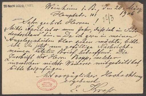 Brief an B. Schott's Söhne : 20.03.1906