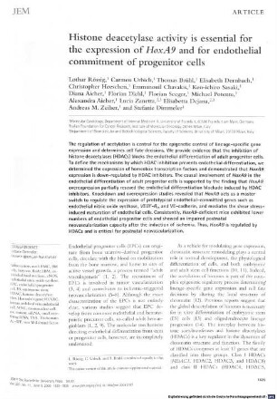 Histone deacetylase activity is essential for the expression of HoxA9 and for endothelial commitment of progenitor cells