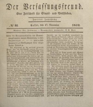 № 92. Cassel, den 17. November 1832.