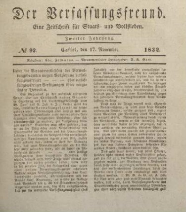 № 92. Cassel, den 17. November 1832.