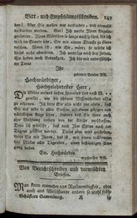 Von Berichtschreiben und vermischten Briefen.
