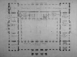 Grundriß des Japanischen Palais in Dresden mit Eintragungen für die Porzellanaufstellung : Japanisches Palais, Grundriss, um 1730