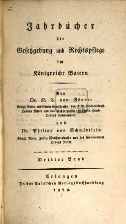 Jahrbücher der Gesetzgebung und Rechtspflege im Königreiche Baiern. 3. 1820