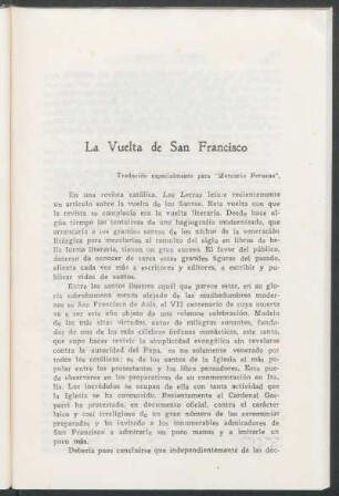 La vuelta de San Francisco : Traducido especialmente para "Mercurio peruano"