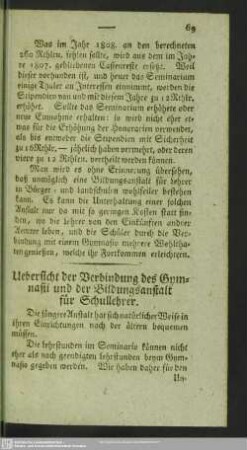 Uebersicht der Verbindung des Gymnasii und der Bildungsanstalt für Schullehrer