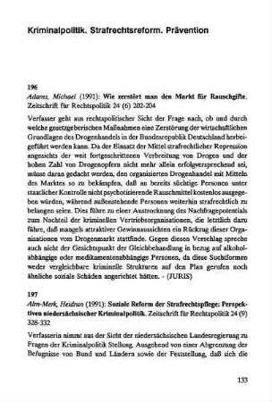 133-154, Kriminalpolitik. Strafrechtsreform. Prävention