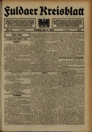 Erste Ausgabe vom Samstag, den 04. April 1914.