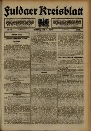 Erste Ausgabe vom Samstag, den 04. April 1914.