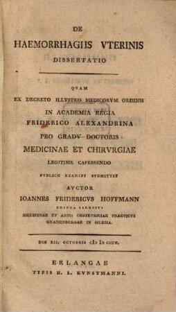 De haemorrhagiis vterinis dissertatio