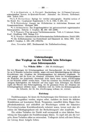 Untersuchungen über Vorgänge an der Schneide beim Schwingen eines Schwerependels