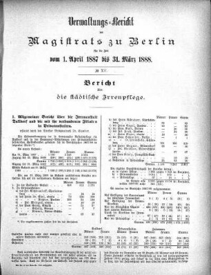 No. XV. Bericht über die städtische Irrenpflege