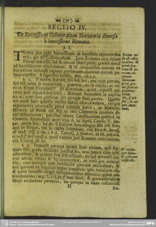 Sectio IV. De Successione Collateralium Statutaria diversa a Successione Romana