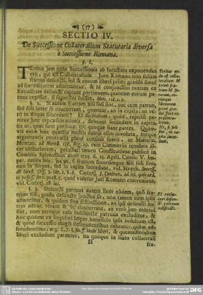 Sectio IV. De Successione Collateralium Statutaria diversa a Successione Romana
