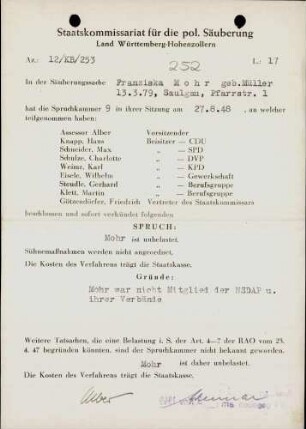Mohr, Franziska, geb. Müller