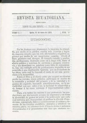 Número 1.°, Quito, 31 de enero de 1889.