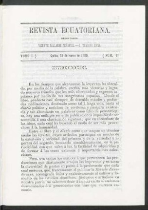Número 1.°, Quito, 31 de enero de 1889.