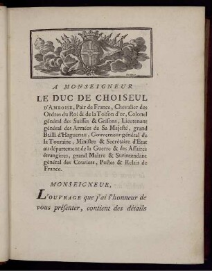 A Monseigneur Le Duc De Choiseul