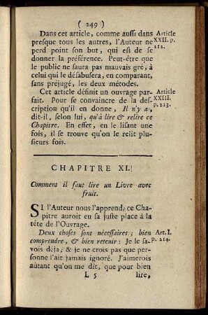 Chapitre XI. Comment il faut lire un Livre avec fruit.