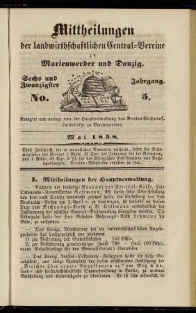 Sechs und Zwanzigster Jahrgang. No. 5. Mai 1858.