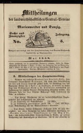 Sechs und Zwanzigster Jahrgang. No. 5. Mai 1858.