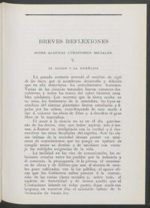 Breves reflexiones sobre algunas cuestiones sociales - V