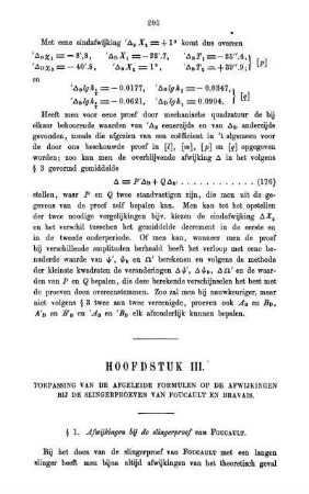 Hoofdstuk III. Toepassing van de afgeleide formulen op de afwijkingen bij de slingerproeven van Foucault en Bravais.