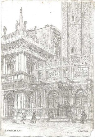 Wach, Hugo; Venedig (Italien); "Venezia ein architektonisches Portrait in Lithographien von H.C.C. Wach. Zweiter Teil: Blatt 37-69", Vorzeichnungen für geplante Publikation - Loggetta (Perspektive)