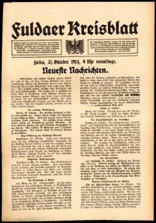 Erste Ausgabe vom Samstag, den 31. Oktober 1914.