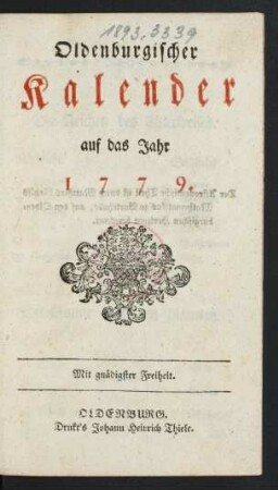 1779: Oldenburgischer Kalender