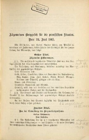 Allgemeines Berggesetz für die preußischen Staaten : vom 24. Juni 1865 ; mit Einführungsgesetzen und Kommentar