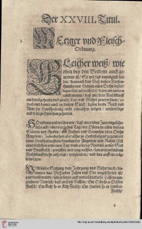 Titul XXVIII Rubr. I Metzger und FleischOrdnunge