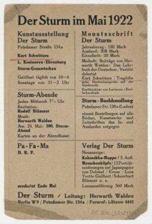 Der Sturm im Mai 1922.. Postkarte, mit aufgeklebter !Anna Blume?-Marke.